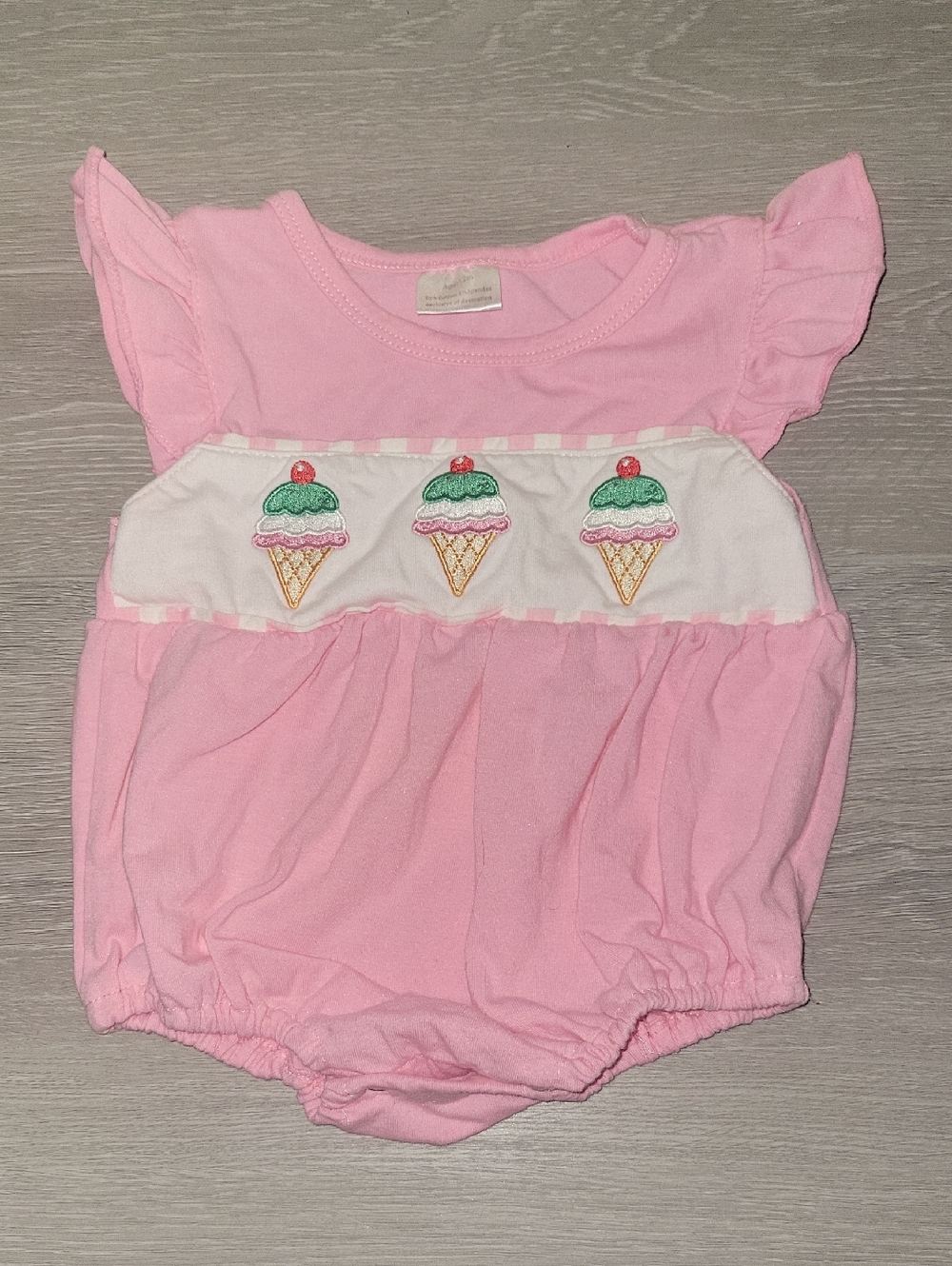 Pink Baby Romper with Embroidered Ice Creams Sz 12m